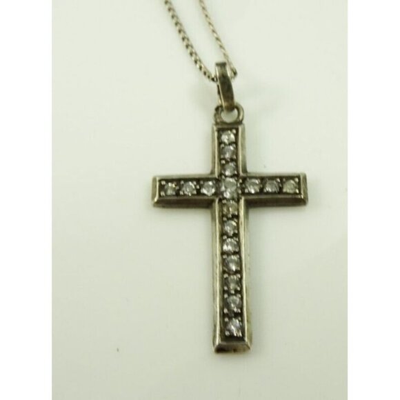 Cross Necklace French Silver on Chain Necklace - Picture 4 of 9